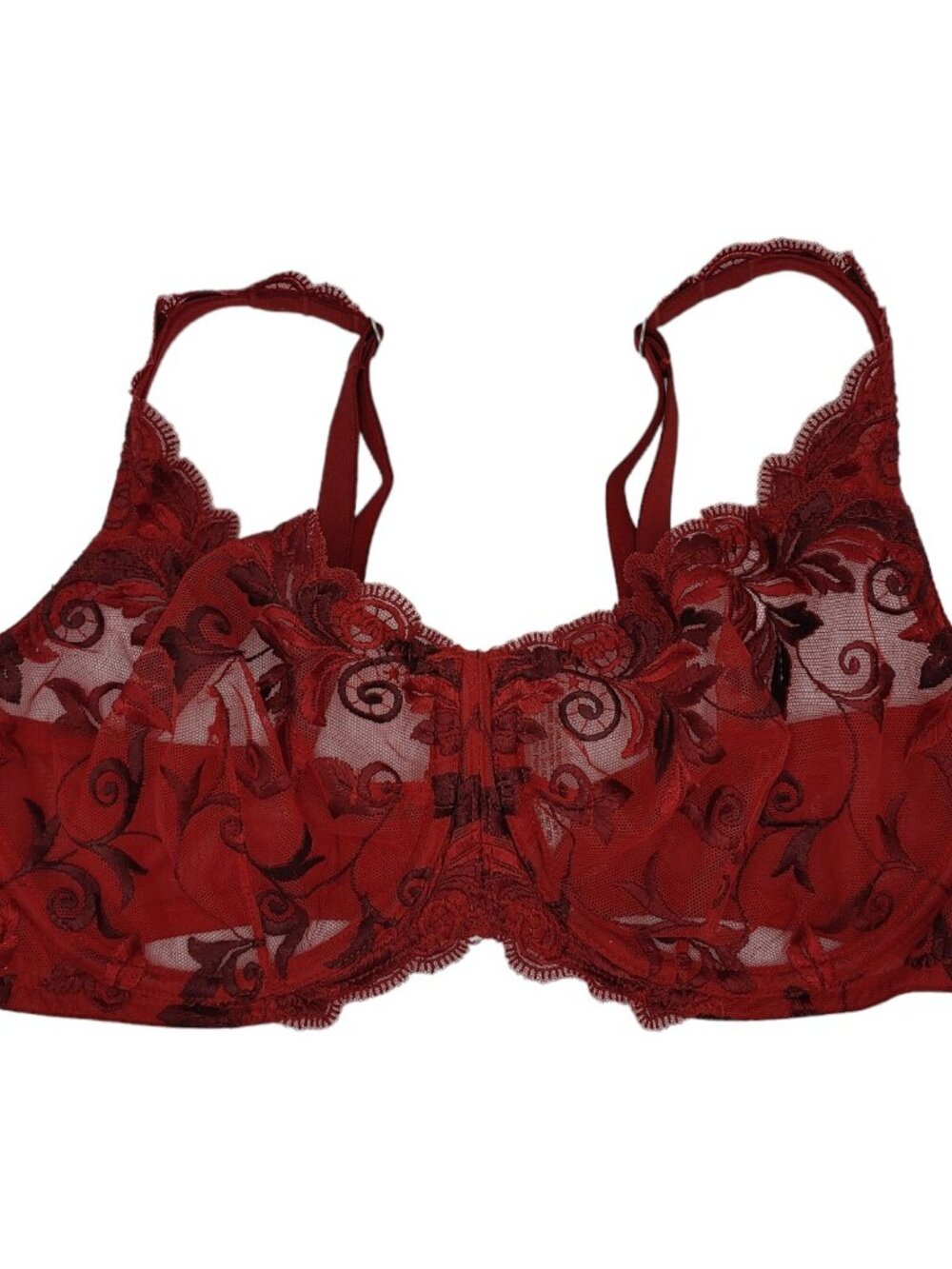Soma Sensuous Lace Bra 34D Red Sheer Embroidered Unlined Balconette Underwire - Picture 3 of 11